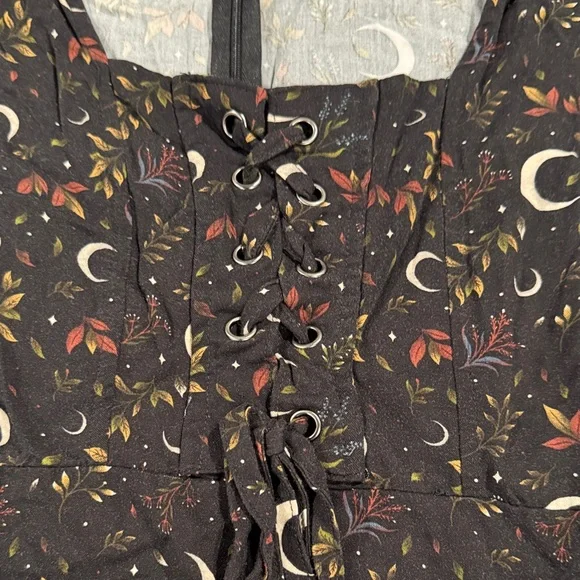 Disturbia Black Long Sleeve Corset Dress with Moon and Star Pattern US 10 - Picture 3 of 4